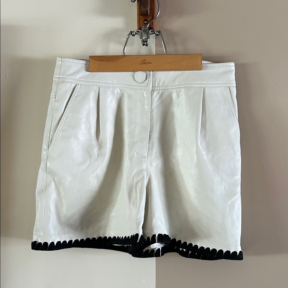 Milly 2 faux leather cream Shorts with Black Accent trim